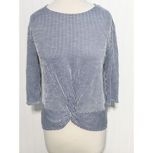 Anthropologie W5 Textured Striped Knotted Front‎ Top Blue White Size Medium